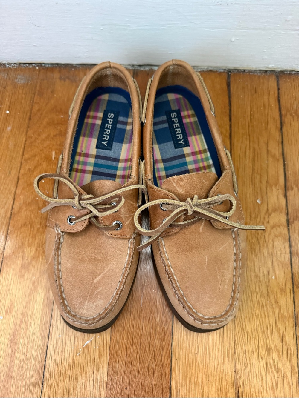 Sperry Women’s Leather Boat Shoes with Plaid Insole
